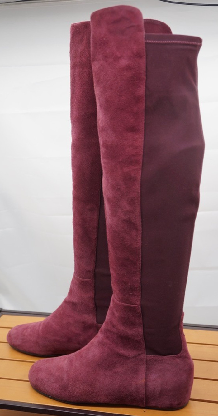 STUART WEITZMAN 5050 Over The Knee Boots Burgundy Bordeaux Suede Flat Sz 10